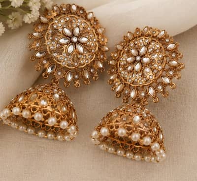 Beautiful Gold Plated Jhumka Earrings – Fancy Party Wear