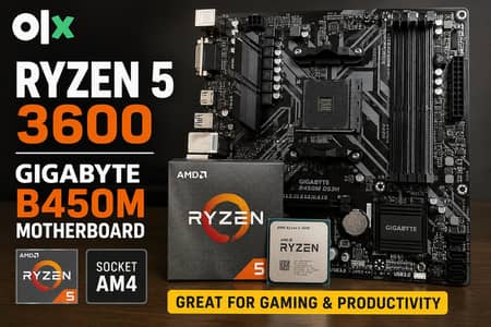 RYZEN 5 3600 + B450M GIGABYTE MOTHERBOARD NEW BOX 10 MONTS WARRATY