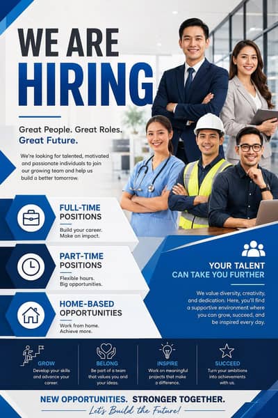 we are hiring staff male and female