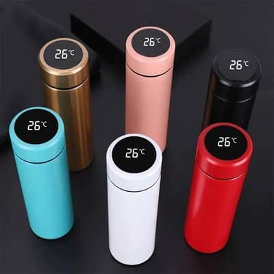 Digital Temperature Water Bottle Stainless Steel Black White