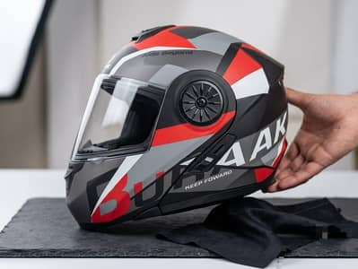Premium 3-in-1 Modular Helmet - Black & Red (Double Visor)