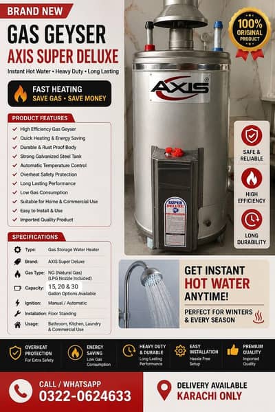 AXIS Super Deluxe Geyser | Heavy Duty Water Heater | Instant Hot