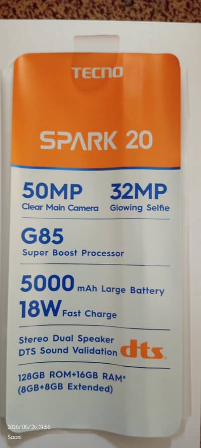 Tecno Spark 20, with box