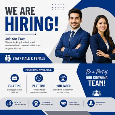 we are hiring staff male and female.