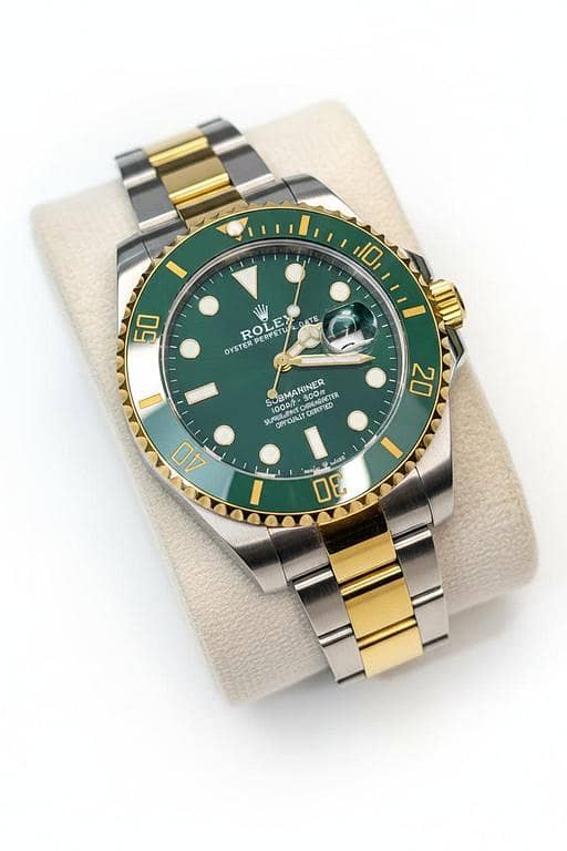 Two-Tone Gold & Silver Emerald Diver Custom Watch – Green Dial | Time N Treasure