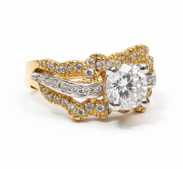 Two-Tone Woven Zirconia Statement Ring – Silver & Gold Plated | Time N Treasure