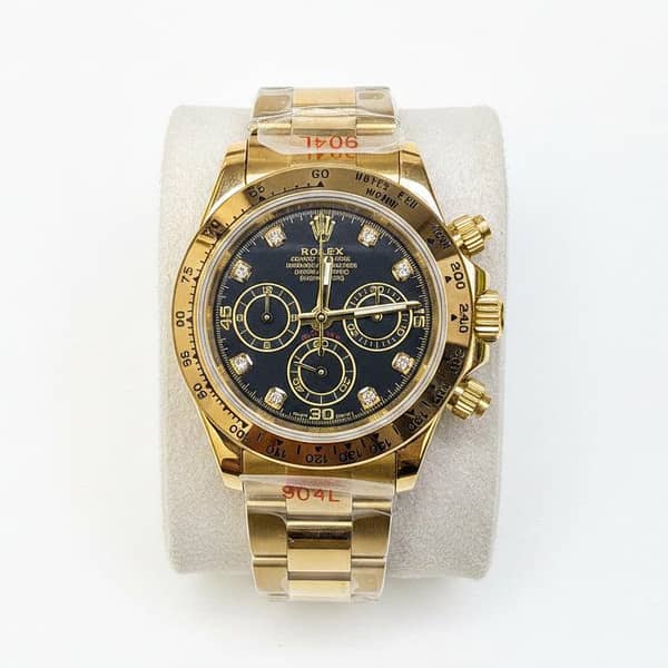 Yellow Gold Sports Chronograph Custom Watch – Black Dial with Crystals | Time N Treasure