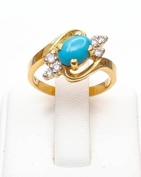Gold Plated Silver Turquoise Ring with Zirconia Accent | Time N Treasure