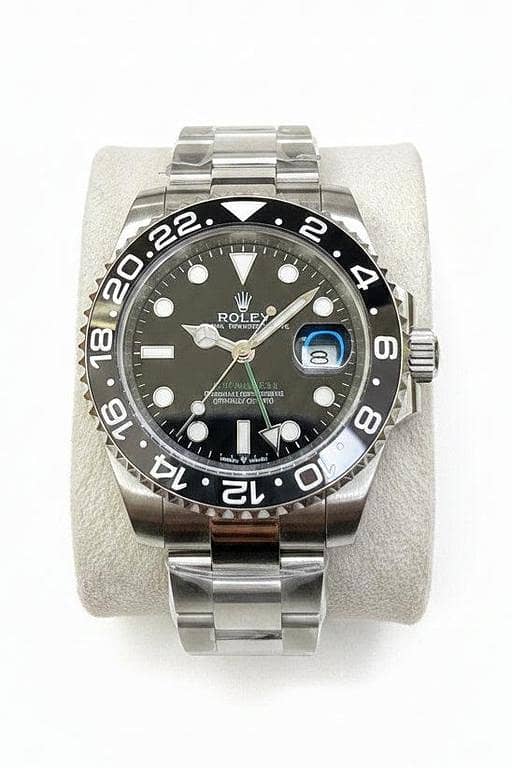 Black & Grey GMT Custom Watch – Stainless Steel Oyster Chain | Time N Treasure