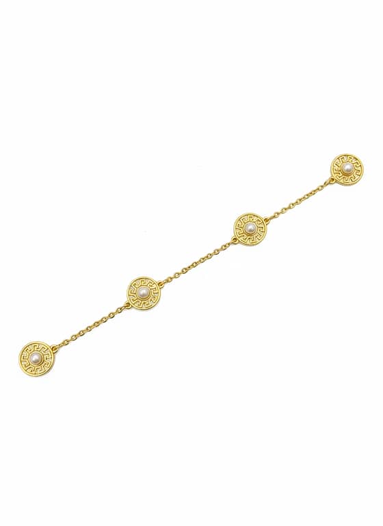 Versace Inspired Bracelet Chain – Gold Plated 925 Silver with Pearl & Greek Design