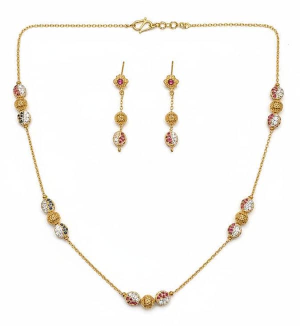 Majestic Harmony Multi-Gemstone Mala Set – Gold Plated Silver | Time N Treasure