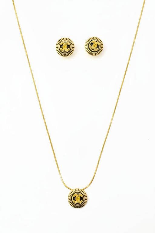 CC Logo Locket & Tops Set – Black Stone | Gold-Plated 925 Silver