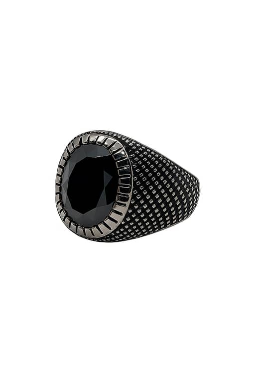Silver Gents Ring with Gunmetal Stone
