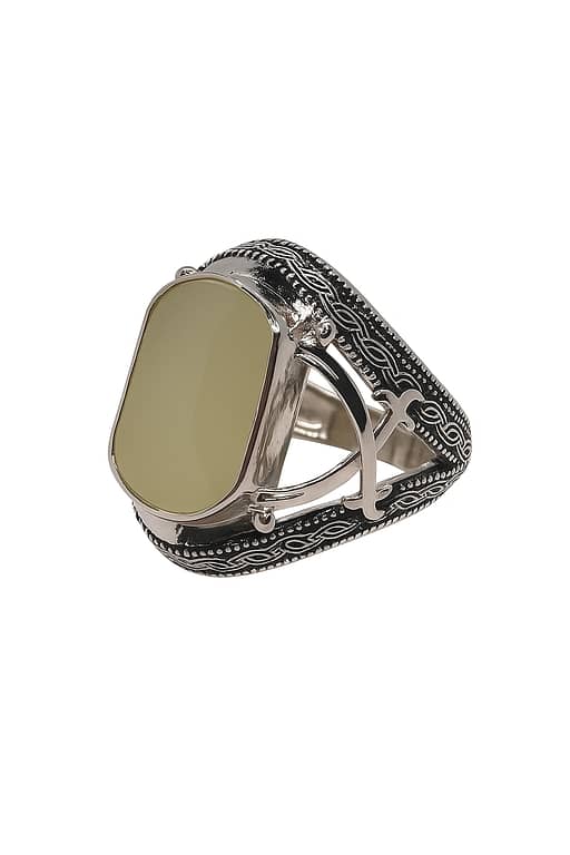 Men’s Ring with White Aqeeq and 2 Shamshir Design