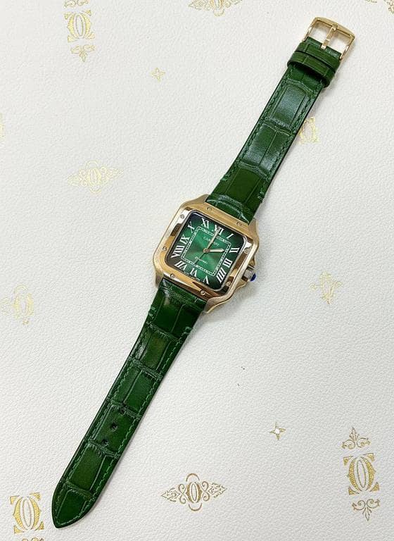 Cartier Santos-Dumont Stainless Steel with Green Strap