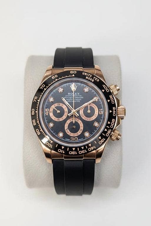 Rose Gold Sports Chronograph Custom Watch – Black Ceramic Bezel & Rubber Strap | Time N Treasure