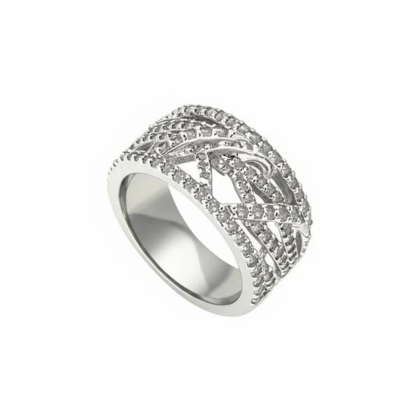 Silver Band with Crisscross Zircon Design