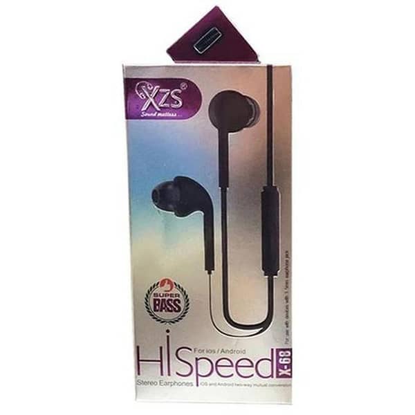 Original XZS Super Bass Hi Speed X-68 Stereo Earphones with 3.5mm Jack