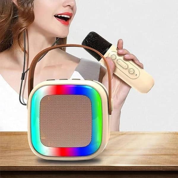 K12 Wireless Bluetooth Microphone with RGB Lights, Built-in Mini Speaker, and Rechargeable Battery