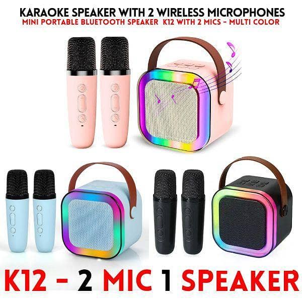 K12 Wireless Microphone with Mini RGB Light Speaker – Dual Mic, Echo & Noise Reduction, Portable Mic for Mobile & PC