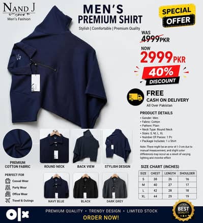 Men premium asymmetrical cotton shirt-stylish designer zip shirt