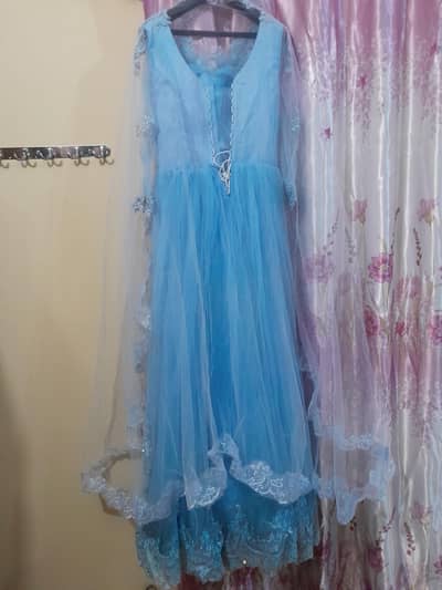 Sky Blue Princess Maxi with Dupata - Once Used Heavy Work 10/10