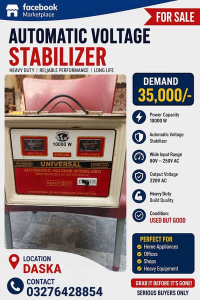 Universal 10000W Automatic Voltage Stabilizer – Heavy Duty