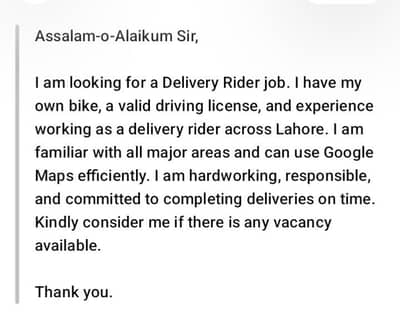 I Need job delivery rider. office Rider . . . commision bass etc. .