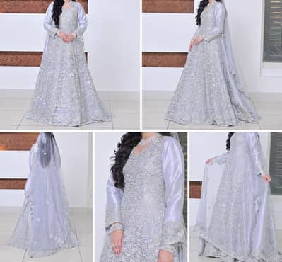 Luxury Silver Bridal Maxi Dress – Heavy handmade Wedding maxi