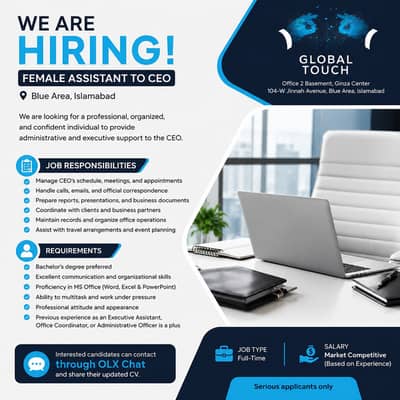 Female Assistant to CEO Required Full Time Job in Islamabad
