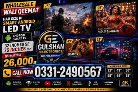Today Open All sizes Smart Google Led TV Samsung TCL Haier in warranty
