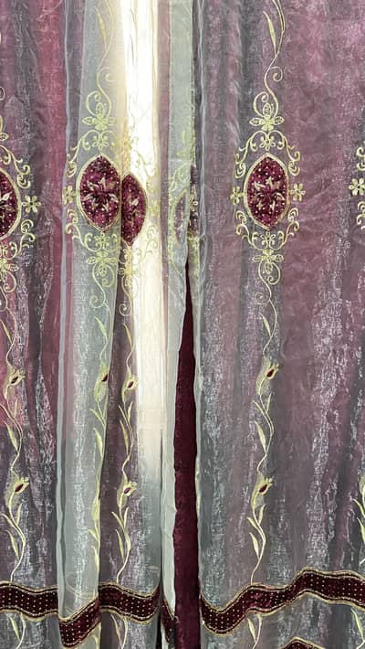4 Net Curtains Set – Maroon Embroidered – Upper & Lower Included