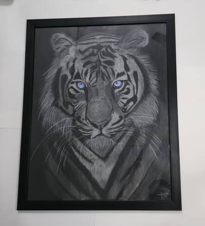 Handmade Tiger Drawing – Original Charcoal & Pencil Artwork – Framed