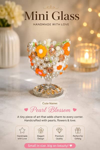  Handmade Pearl Blossom Mini Glass | Decorative Gift Item