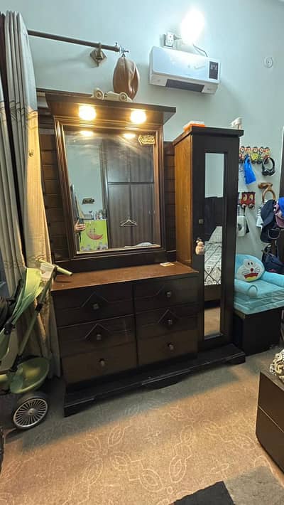 Wooden King Size Bed Set with Dressing Table