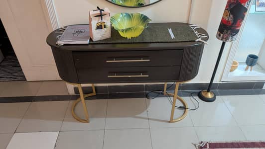 brown console with mirror