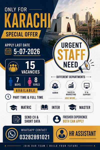 Urgent Staff Need contact me 03282891021