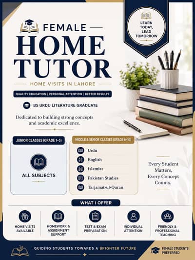 Home Tutor Available in Lahore | Classes 1–10
