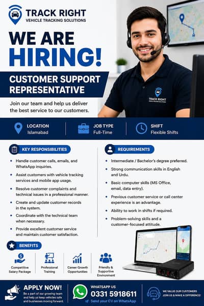 Customer Support Representative – Vehicle Tracking Company 03315918611