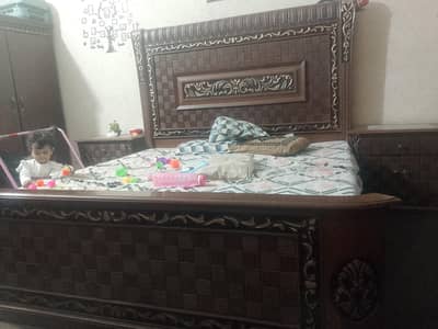 double bed king size two sides table dressing and three door showcase