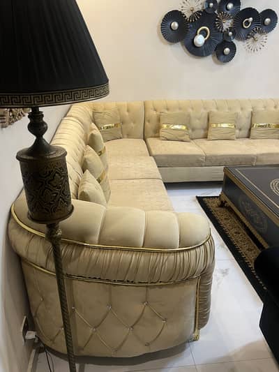 L shaped beige sofa 7 seater