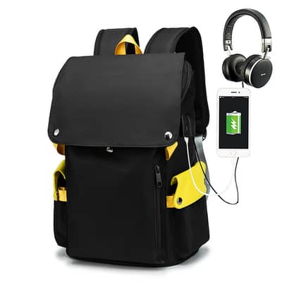 Large Anti-theft Backpack for Students 15.6" Laptop Black Yellow