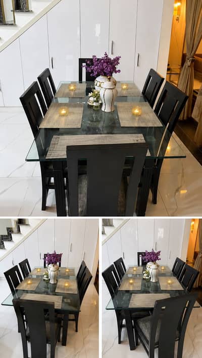Dining Table with Glass Top and 6 Chairs for Urgent Sale