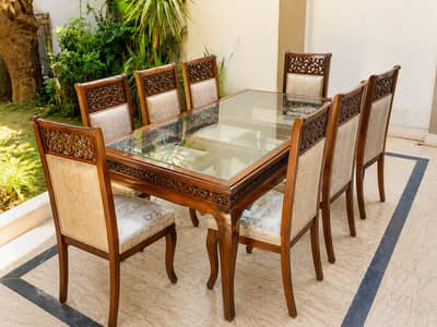 Original Chinioti 8-Seater Dining Set Premium Sold Wood Slightly Used