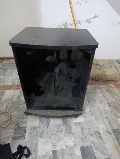 black glass storage moving box with shelves