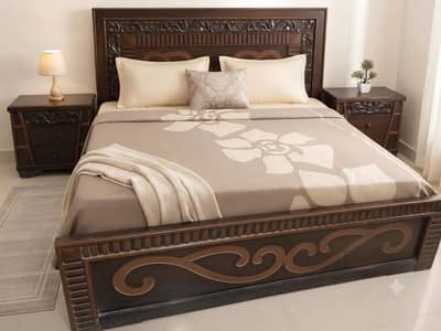 Complete Walnut Wood Bedroom Set with Spring Mattress
