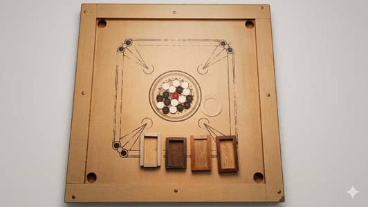 full size Carrom Board with pieces and corners
