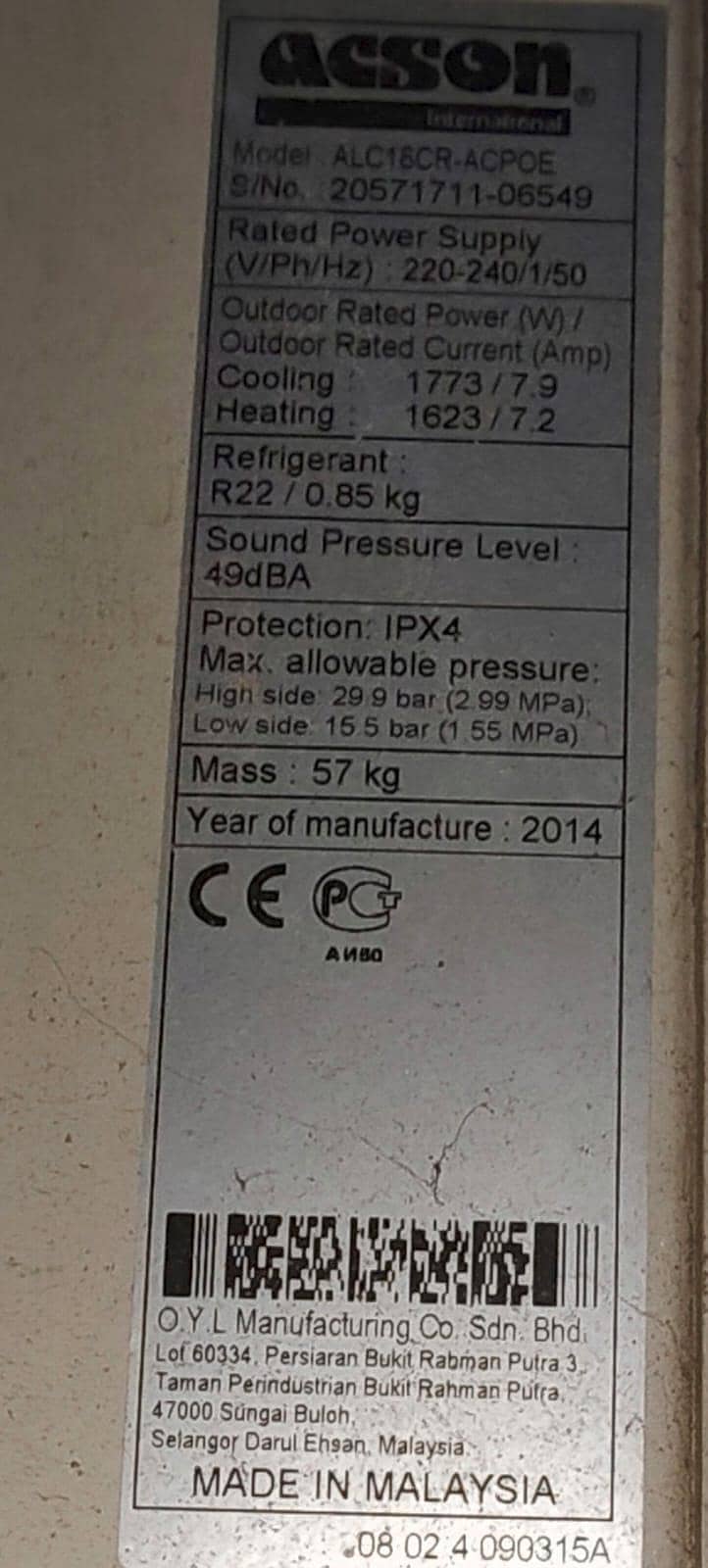 Acson Split AC 1.5ton 6