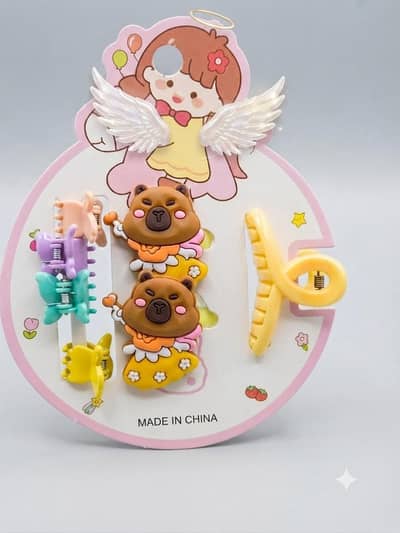 Kids Hair Clips Set 6pcs - Cartoon Bear  | COD All Pakistan