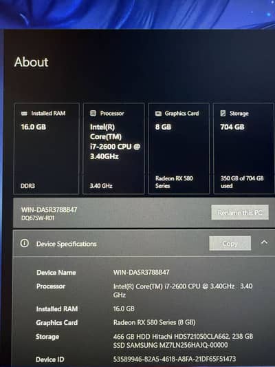 Core I7 2600 RX 580 Gaming Computer